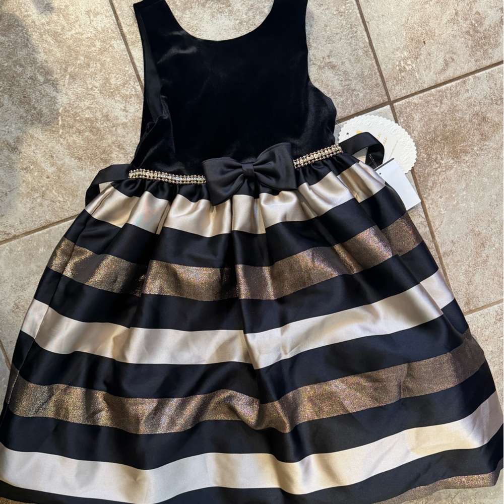 American Princess Black and Gold Striped Formal Dress